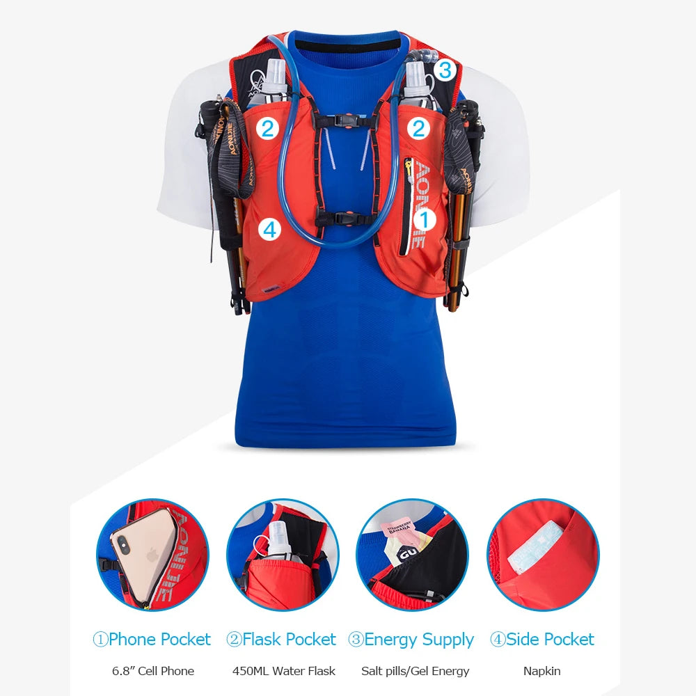 AONIJIE C962 Advanced Skin 12L Hydration Backpack Pack Bag Vest Soft Water Bladder Flask for Hiking Trail Running Marathon Race