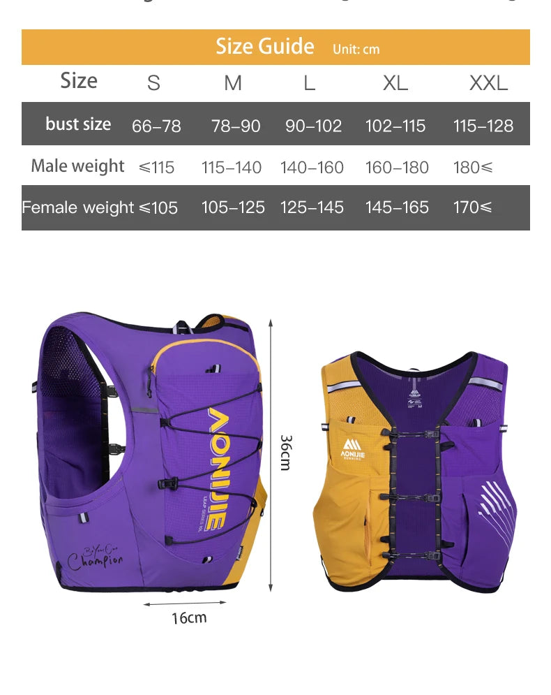 AONIJIE C9116 Running Pack Hydration Bag Vest Backpack High Capacity Marathoner Trail Run Race Hiking Bags for Men Women 10L
