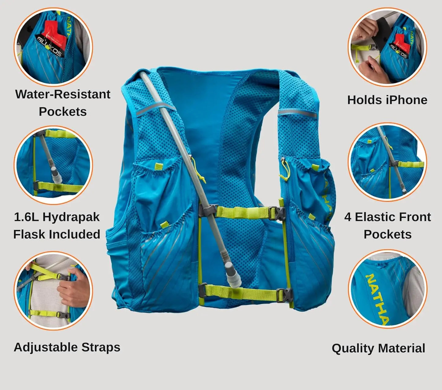 12L Hydration Running Vest with 1.6L Water Bladder, Lightweight Moisture Wicking, Water-Resistant Pockets for Men Women