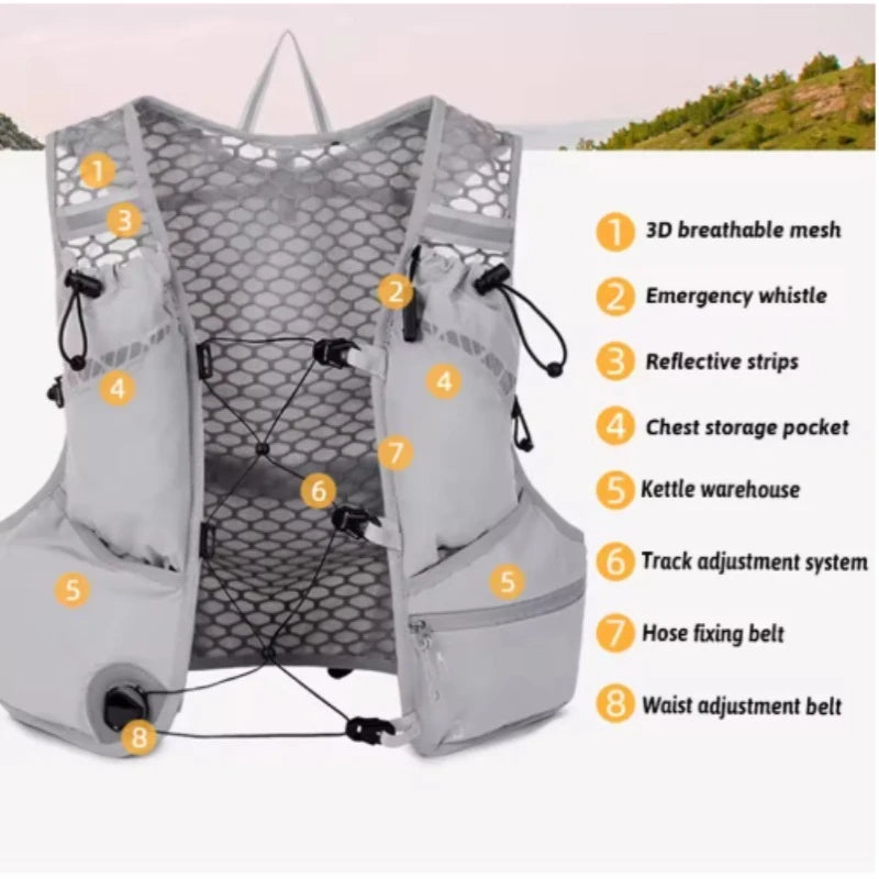 Lightweight Water-Resistant Running Hydration Vest Backpack - Breathable Mesh, Reflective Strips & Bottle Pockets for Trail Runn