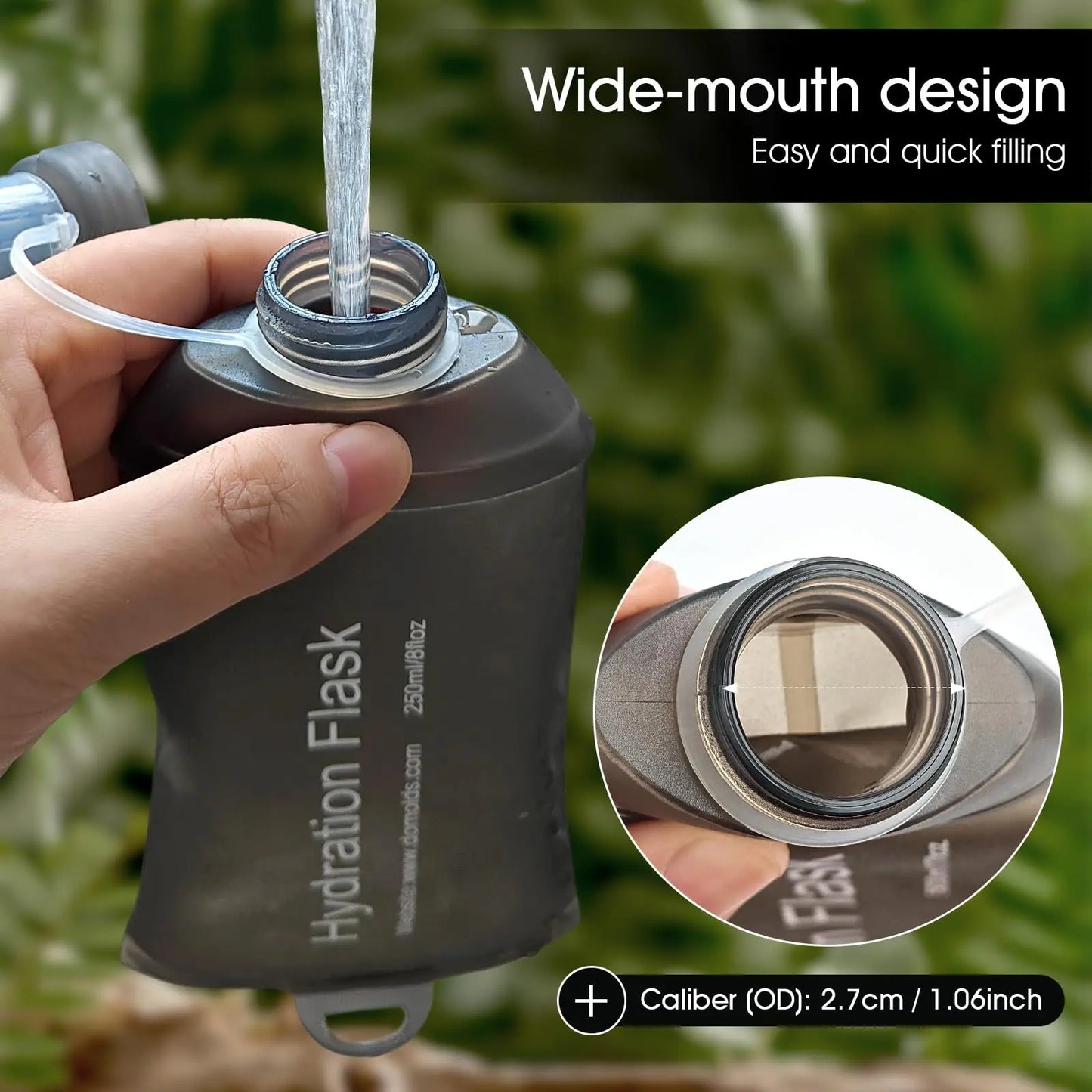 Soft Flask, TPU Collapsible Soft Water Bottle for Hydration Pack, Running Vest, Leak-Proof Folding Water Bottle for Hiking Cycli